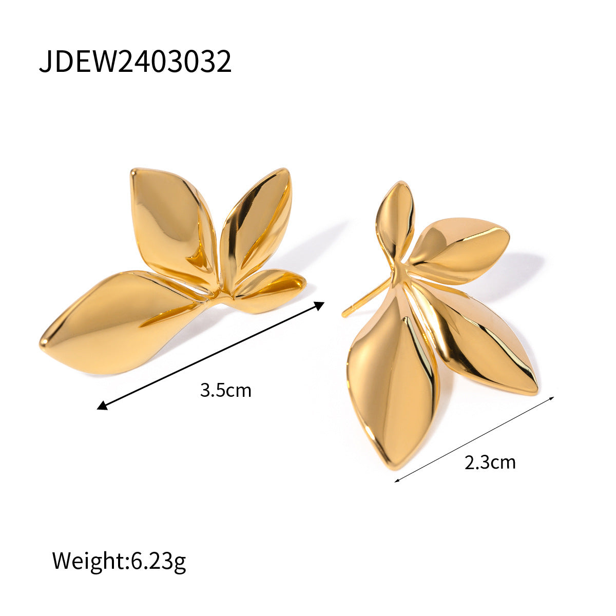 1 Pair Minimalist 18K Gold Plated Stainless Steel Leaf Earrings