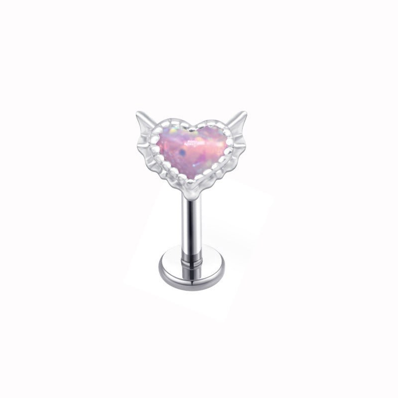 Heart Shape Opal Lip Rings 316 Stainless Steel White Gold Plated Labret Piercing Jewelry