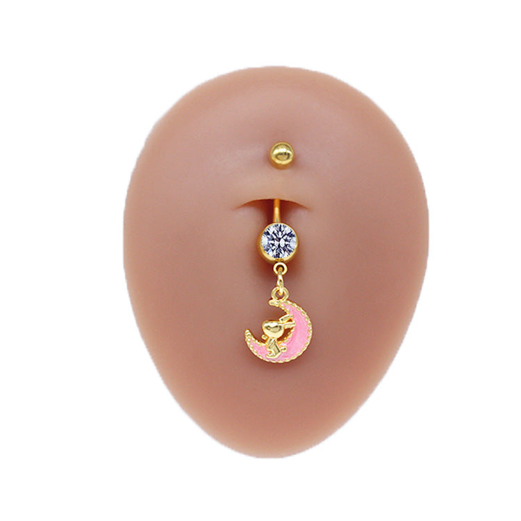 Sunflower Starry Sky Zircon Moon Belly Ring - Stainless Steel & Gold Plated Navel Jewelry