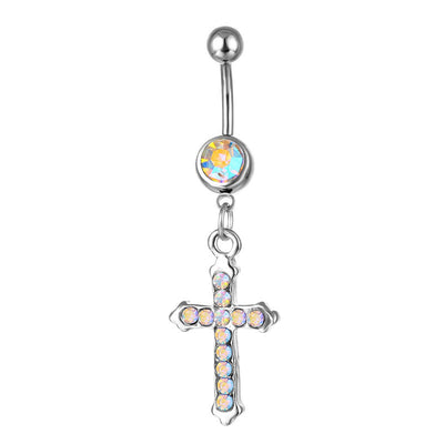 Stainless Steel Diamond Cross Pendant Navel Ring