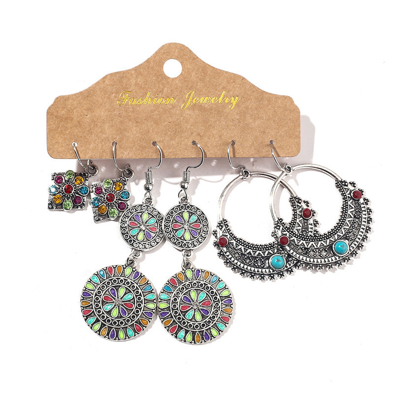 Retro Alloy Earrings Long Tassel Earrings Set Ethnic Bohemian Earrings