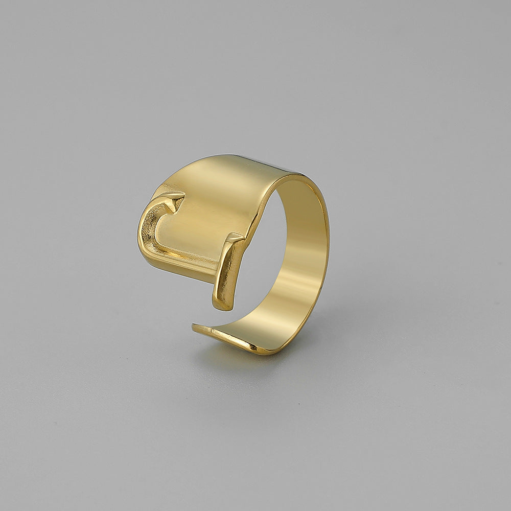 Fashion Alphabet Titanium Steel Gold Plated Open Ring