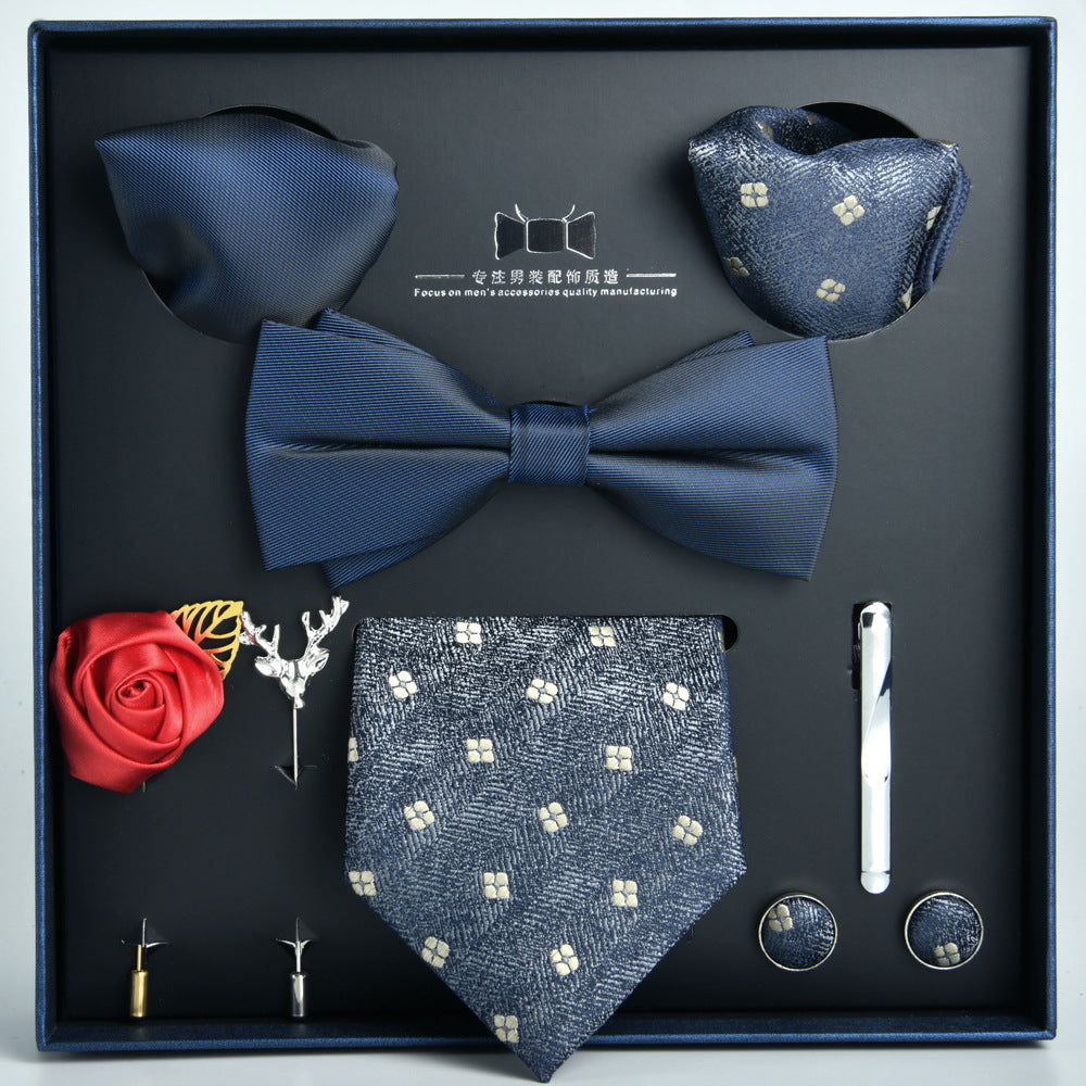 Business Stripe Polyester Men's Tie Gift Set - 8 Piece Collection for Weddings and Formal Occasions