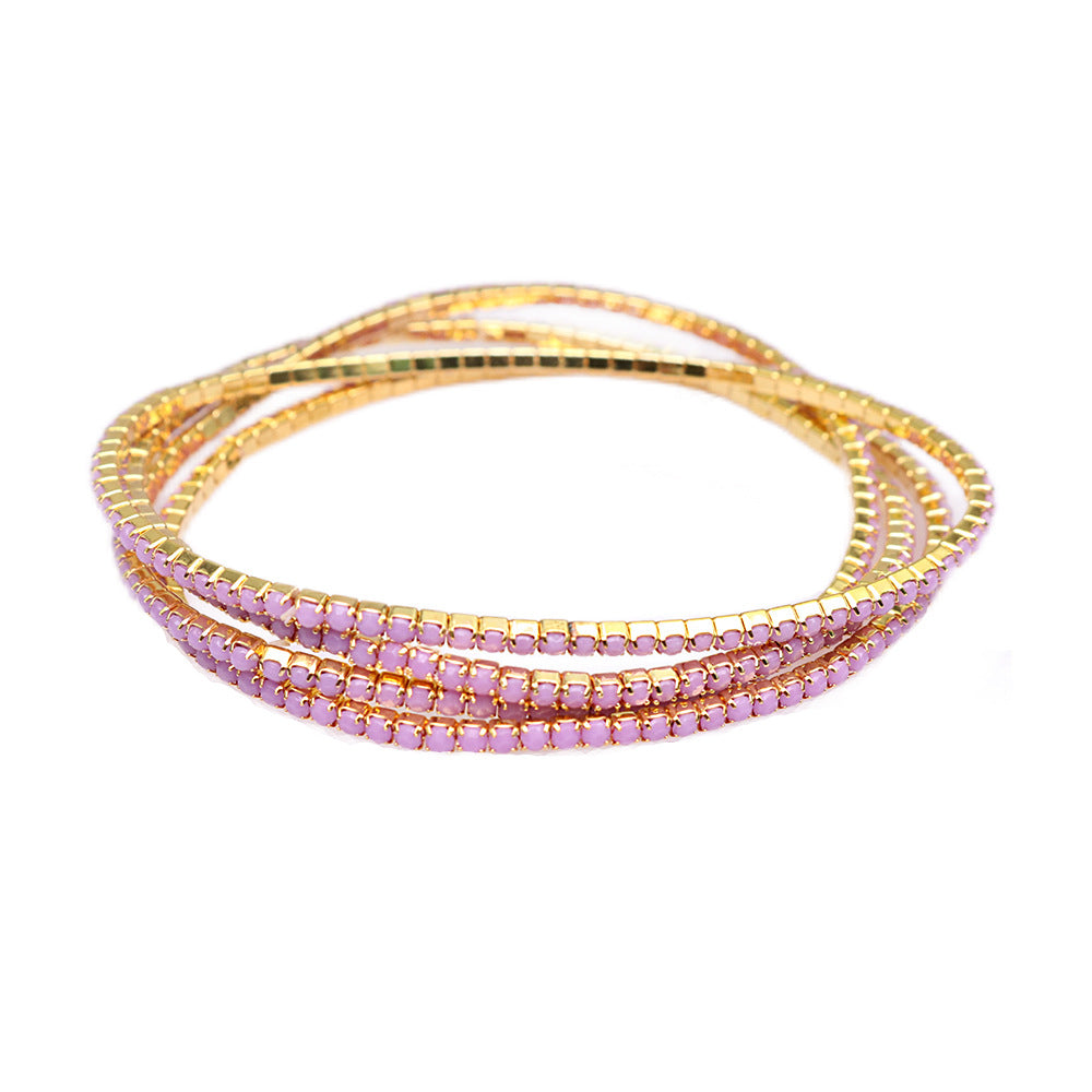 Geometric Zircon Rhinestone Stretch Bracelet Set for Women