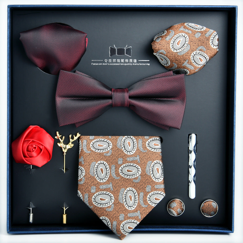 Business Stripe Polyester Men's Tie Gift Set - 8 Piece Collection for Weddings and Formal Occasions