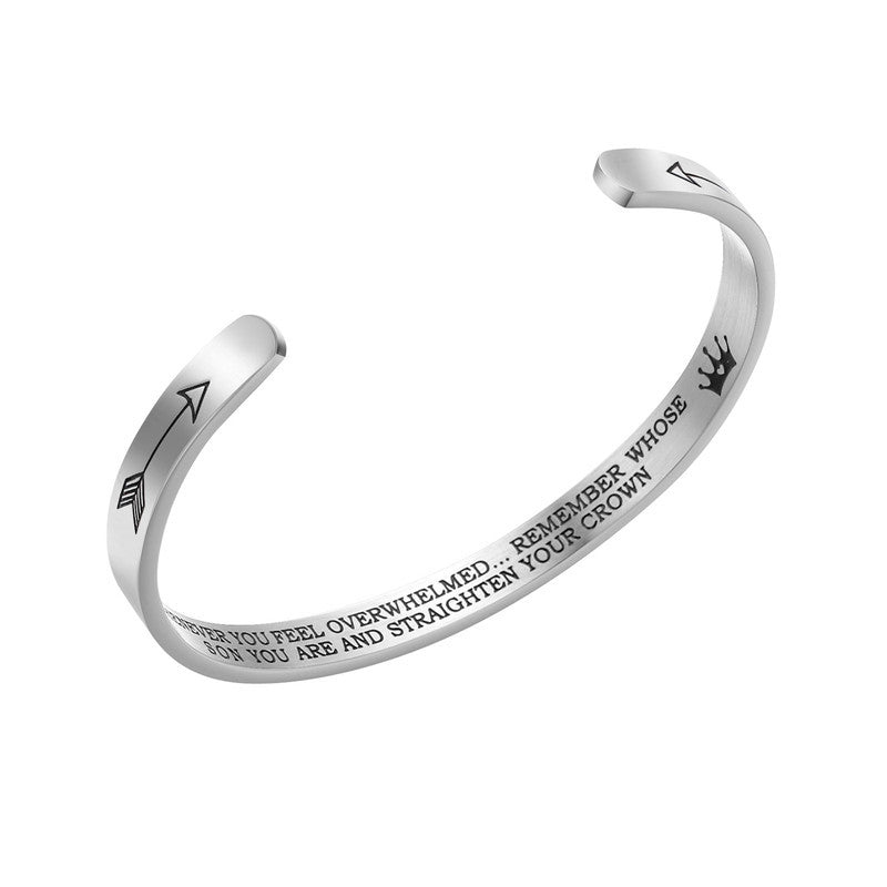 Minimalist Engraved Stainless Steel Gold Plated Open Cuff Bracelet Wholesale