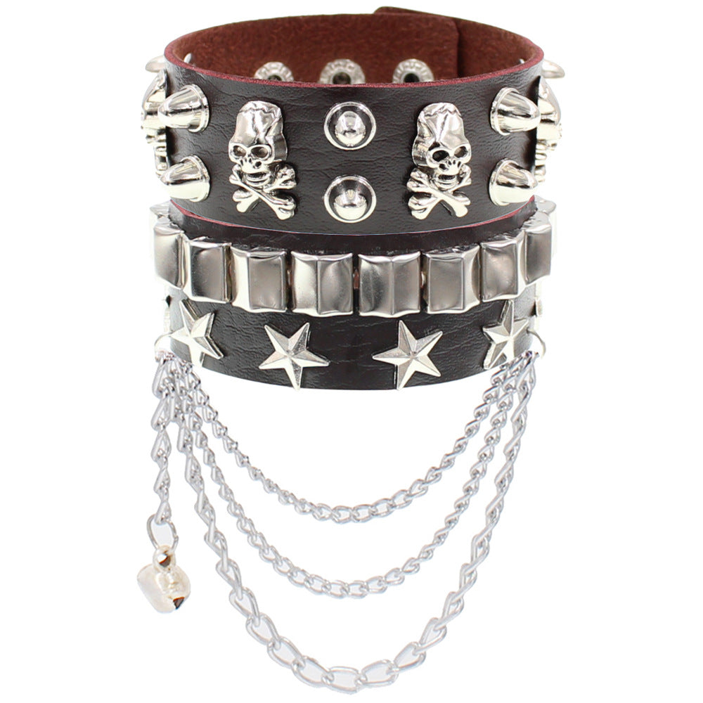 Punk Skull Multi-Layer Leather Rivet Bracelet