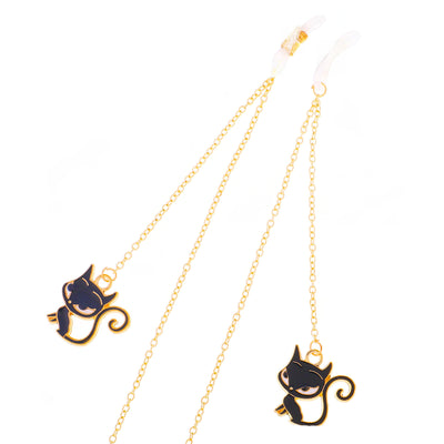 Non-Slip Metal Glasses Chain with Gold Black Cat Pendant