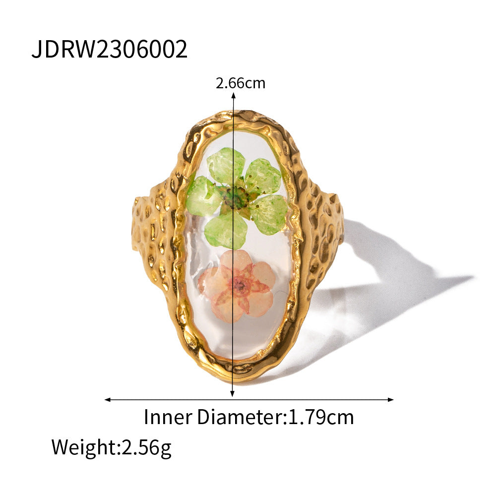 Elegant Retro Flower 18K Gold Plated Stainless Steel Open Ring