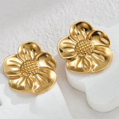 1 Pair Vintage Style Pastoral Flower 304 Stainless Steel 18K Gold Plated Ear Studs