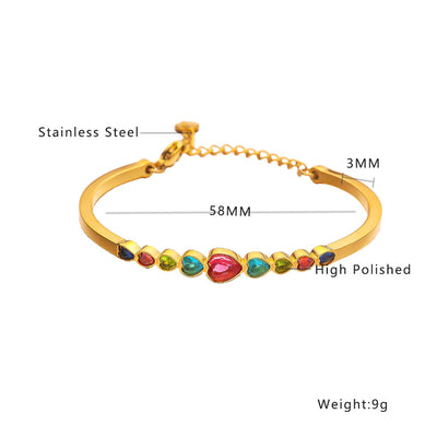 Simple Heart Shape Zircon Titanium Steel Bangle with Colorful Vintage Gold Finish