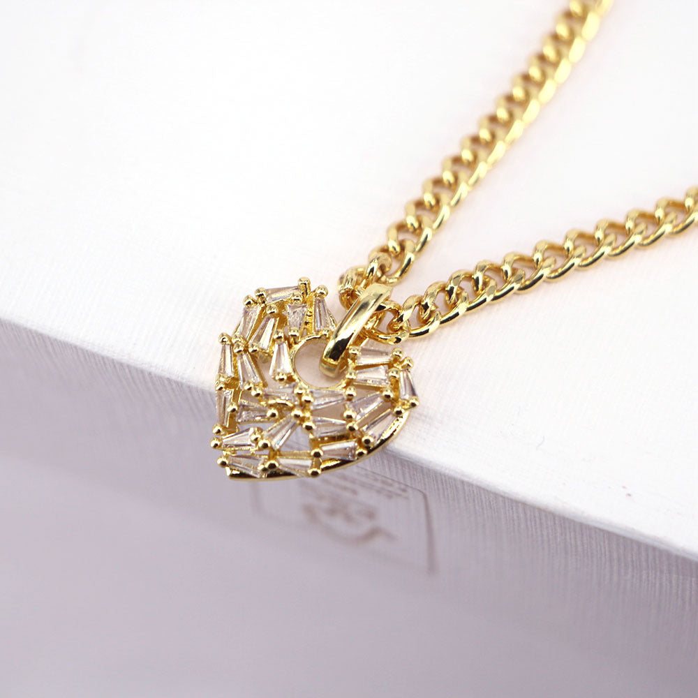 Fashion Heart Zircon Pendant Copper Electroplating Thick Chain Necklace Female