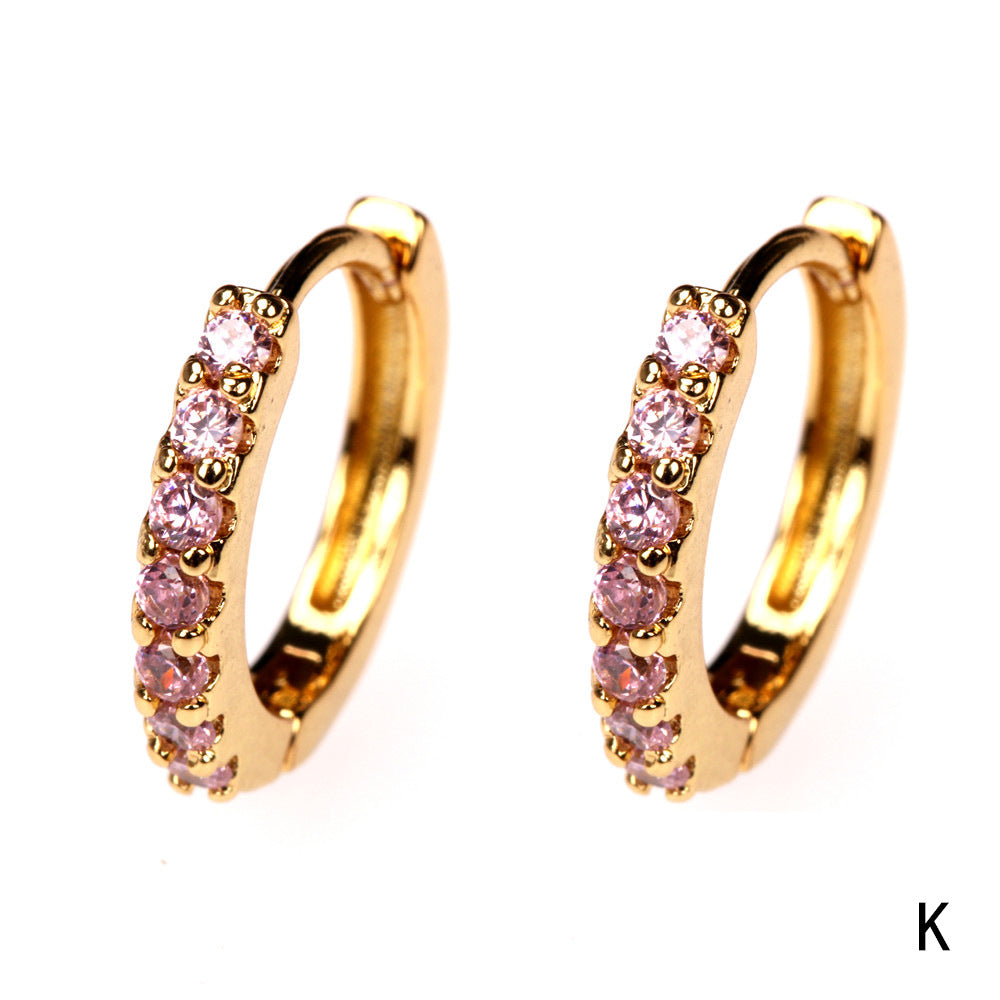 Rainbow Colorful Zircon Hoop Earrings 18k Gold Plated Copper