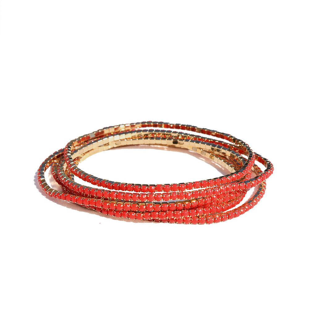 Geometric Zircon Rhinestone Stretch Bracelet Set for Women