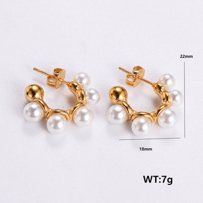 1 Pair Vintage Style C Shape Solid Color Plating 304 Stainless Steel 24K Gold Plated Ear Studs