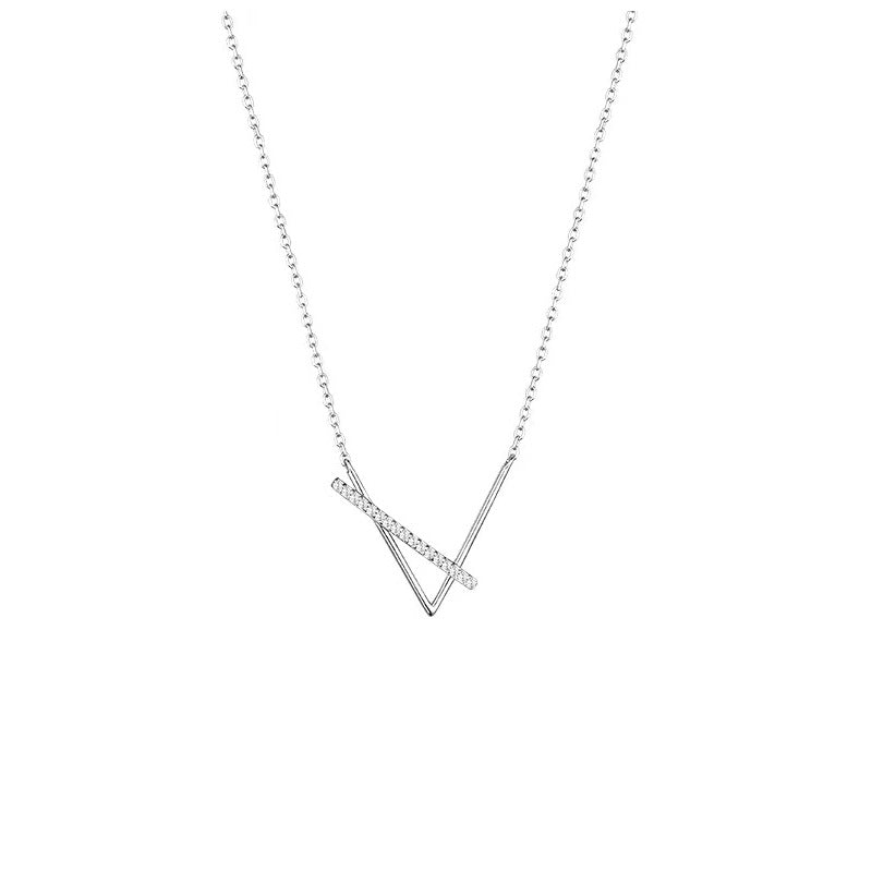 Fashion Simple Style Geometric Titanium Steel Rhinestone Metal Diamond Artificial Gemstones Necklace