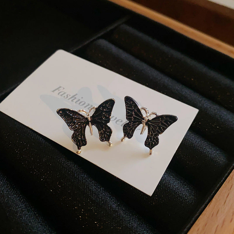 Elegant Butterfly Enamel Alloy Stud Earrings - Silver Needle Dripping Oil Design