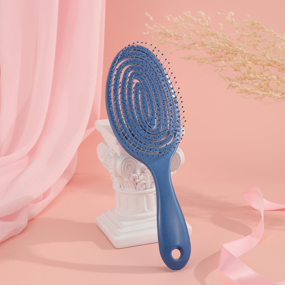 Solid Color Plastic Hair Comb - Hollow Design, Detangling & Hairdressing Tool, Candy Color, Wet & Dry Use