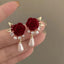 Fairy Style Asymmetrical Butterfly Tassel Earrings with Red Zircon and Artificial Pearls