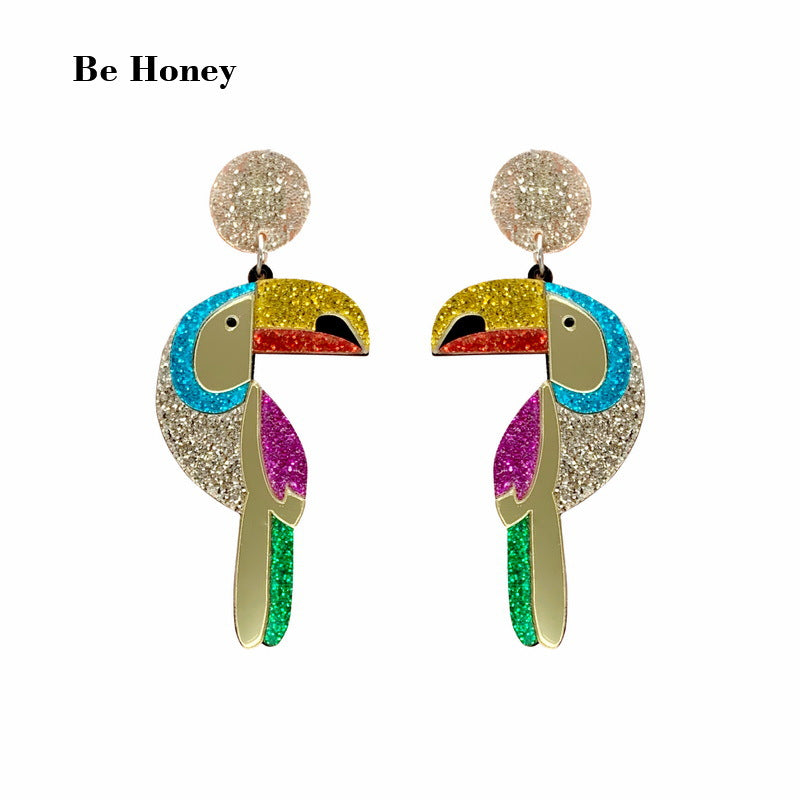 Acrylic Animal Dinosaur Bee Parrot Frog Drop Earrings for Women