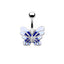 Sunflower Heart Butterfly Zircon Belly Ring in White Gold Plated Stainless Steel