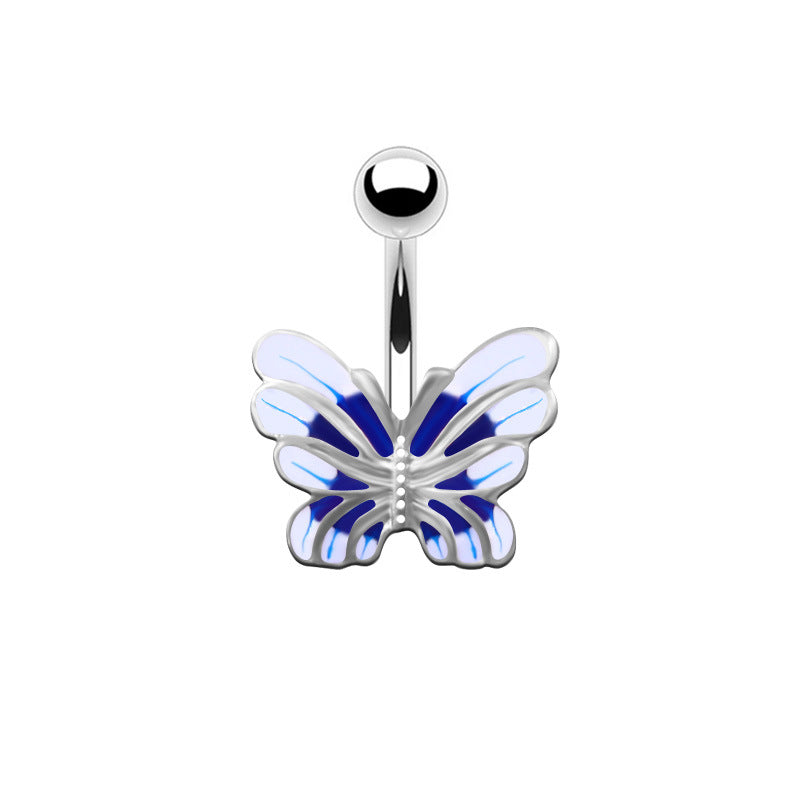 Simple Style Sunflower Heart Shape Butterfly Stainless Steel Alloy Copper Epoxy Flowers Butterfly Rhinestones Copper Zircon White Gold Plated Belly Ring