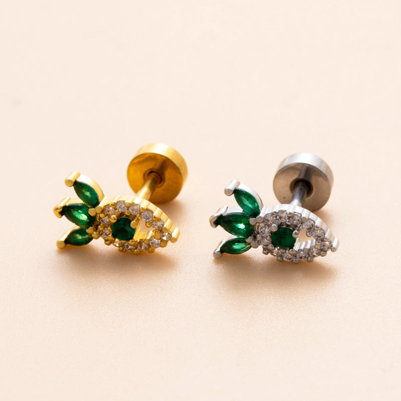 18K Gold Plated Geometric Flower Zircon Ear Cartilage Studs with Stainless Steel Rod