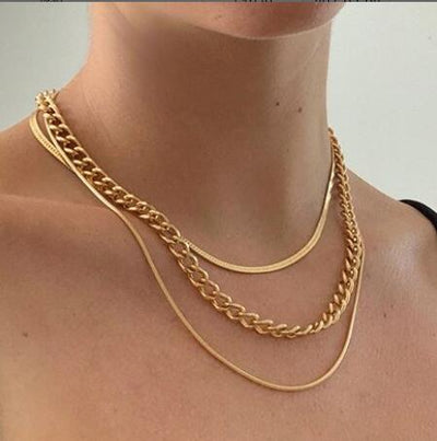 Simple Geometric Layered Alloy Necklace Set for Women