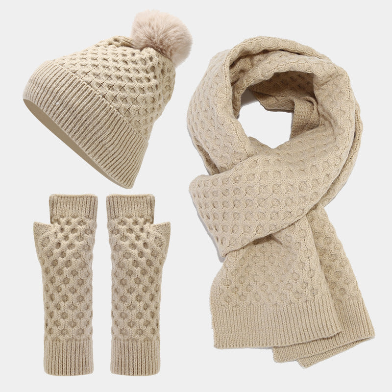 Women's Solid Color Acrylic Knit Scarf, Hat, and Gloves Set