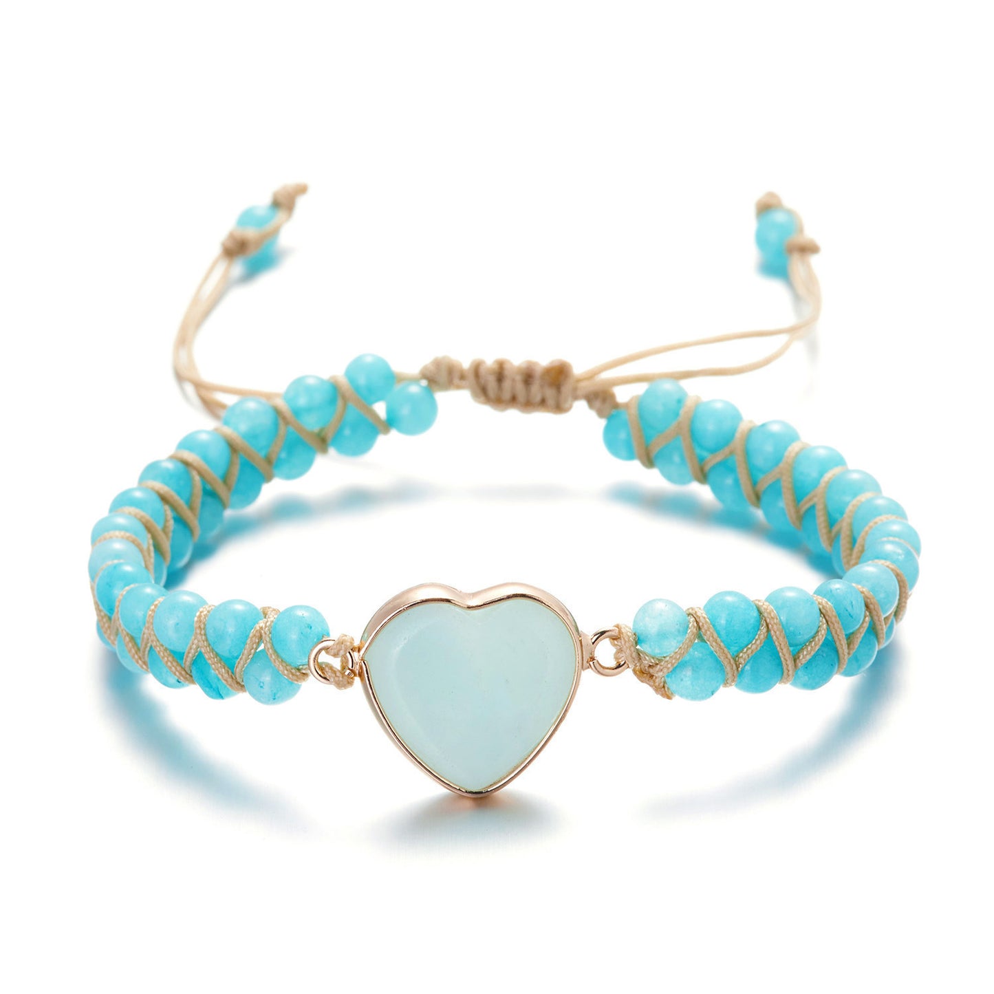 Ethnic Heart Shape Natural Stone Knitted Bracelet 2024 Edition