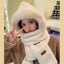 Women's Adorable Solid Color Woolen Scarf, Hat, and Gloves Set with Bear Design