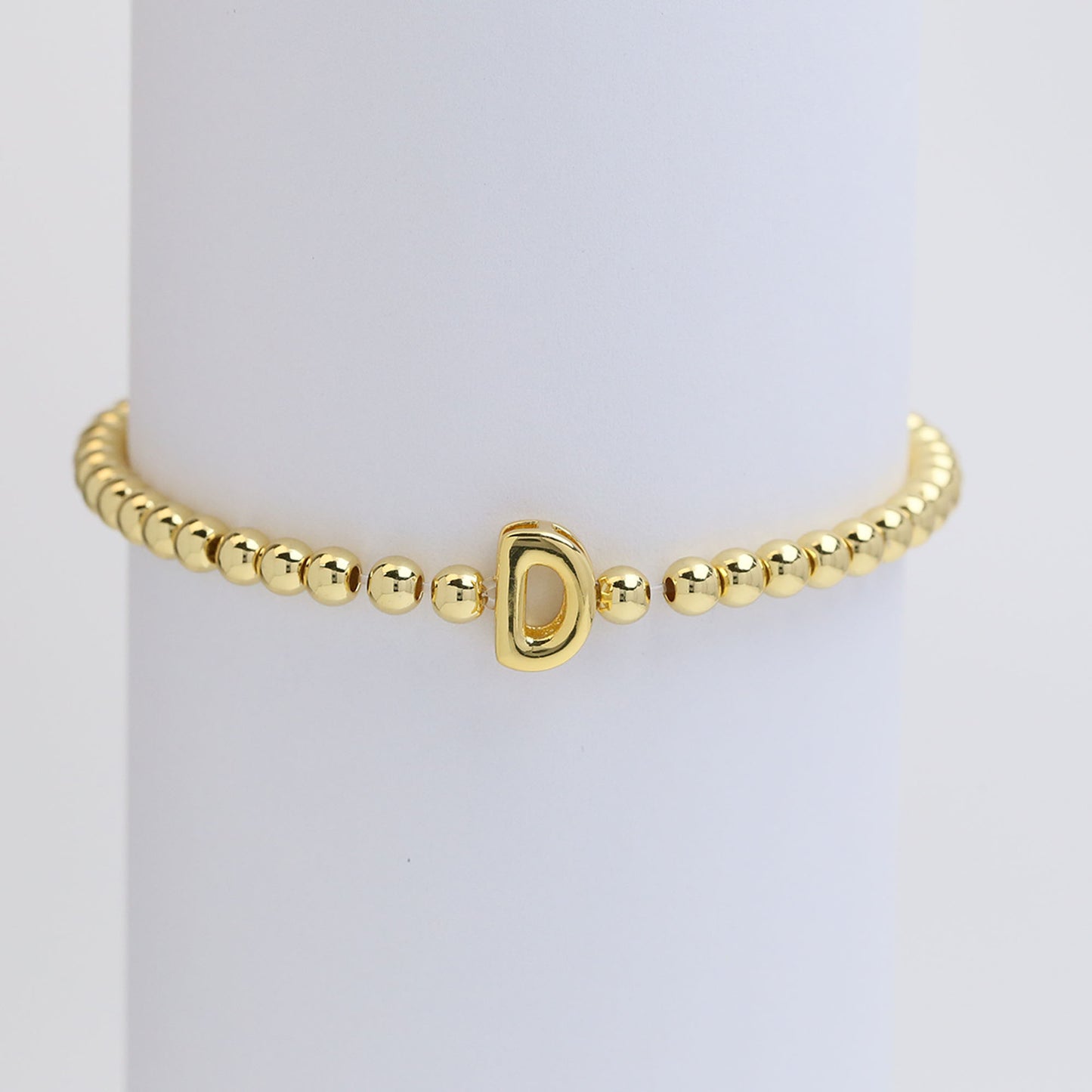 18k Gold Plated Copper Beaded Alphabet Stretch Bracelet