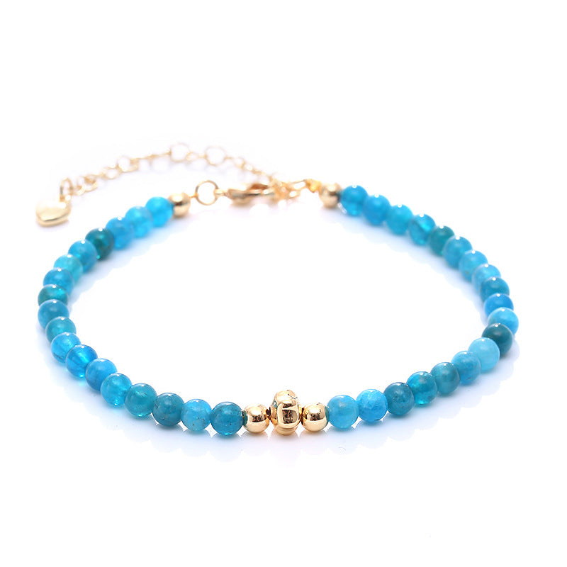 Fashion Geometric Natural Stone Aquamarine and Strawberry Quartz Beaded Bracelet Set