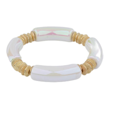 Geometric Metal Bangle with Colorful Beads Bracelet