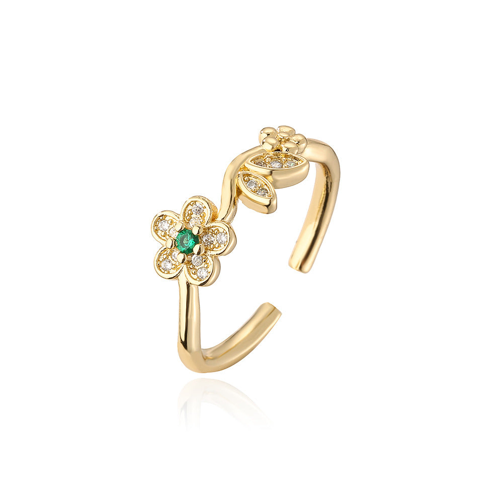 Fashion Geometric Flower Butterfly Gold Plated Zircon Open Ring