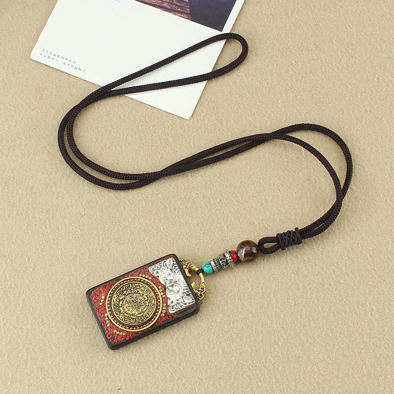 Ethnic Style Square Alloy Wood Unisex Pendant Necklace 1 Piece