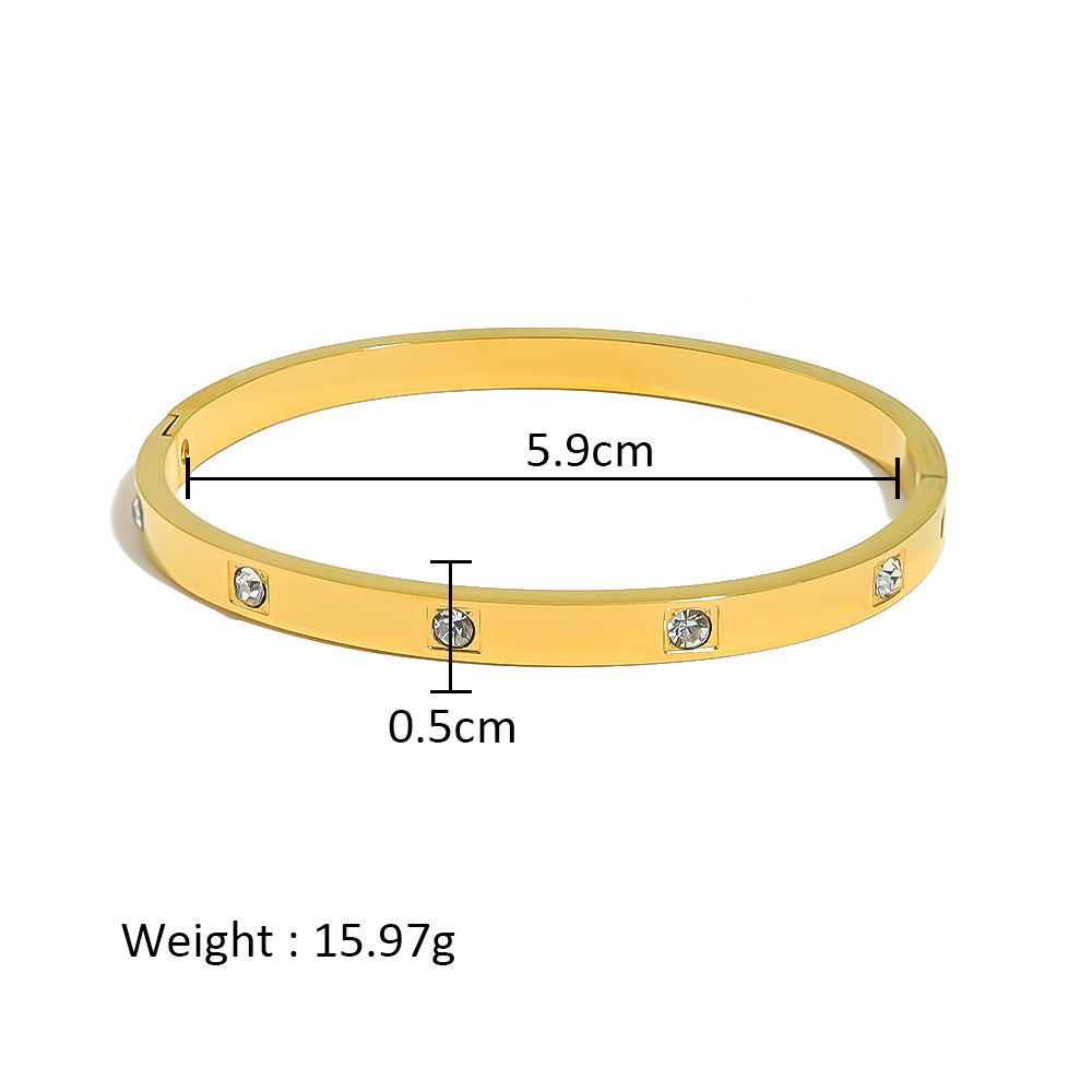 18K Gold Plated Zircon Geometric Star Flower Stainless Steel Bangle Bracelet for Women