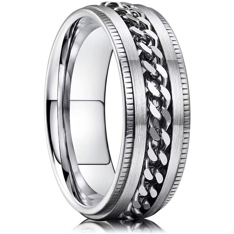 Simple Geometric Titanium Steel Embossed Chain Spinner Ring