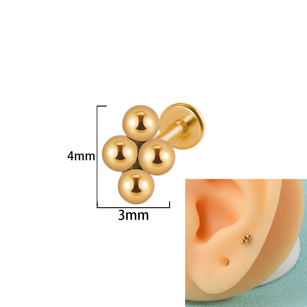 18K Gold Plated Geometric Stainless Steel Lip and Ear Stud Set with Rhinestones