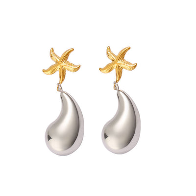 1 Pair Geometric Stainless Steel Starfish Hollow Drop Earrings for Women