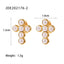 Fashion Cross Pearl Zircon Stainless Steel Earrings