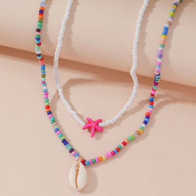 Hawaiian Bohemian Starfish Shell Beaded Double Layer Women's Necklace