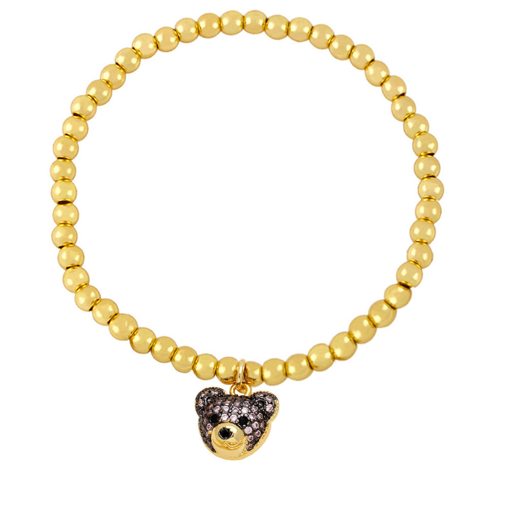 Sweet Bear 18K Gold Plated Stainless Steel Beaded Bracelet