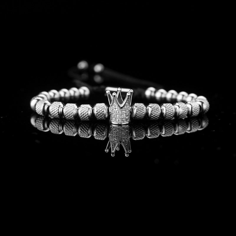 Retro Crown Titanium Steel Zircon Beaded Adjustable Bracelet