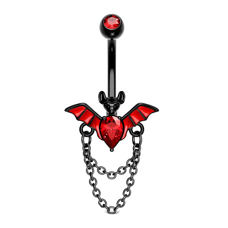 Heart Shape Rhinestone Belly and Nipple Rings with Bat Design Stainless Steel Piercing Jewelry