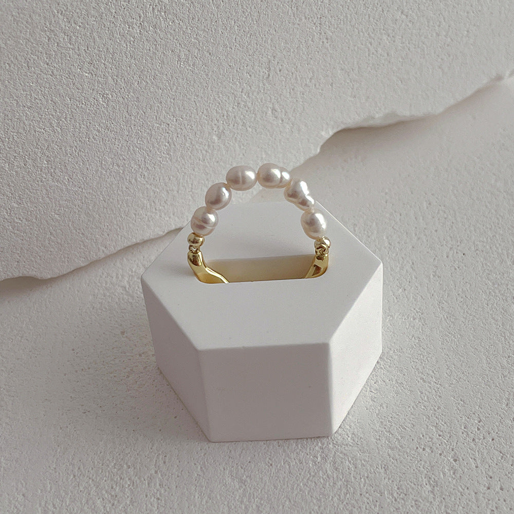 Elegant Baroque Freshwater Pearl Gold Plated Adjustable Ring