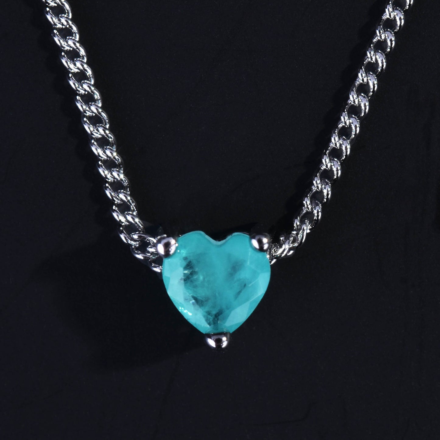 Paraiba Heart-Shaped Lake Blue Pendant Necklace with Extension Chain