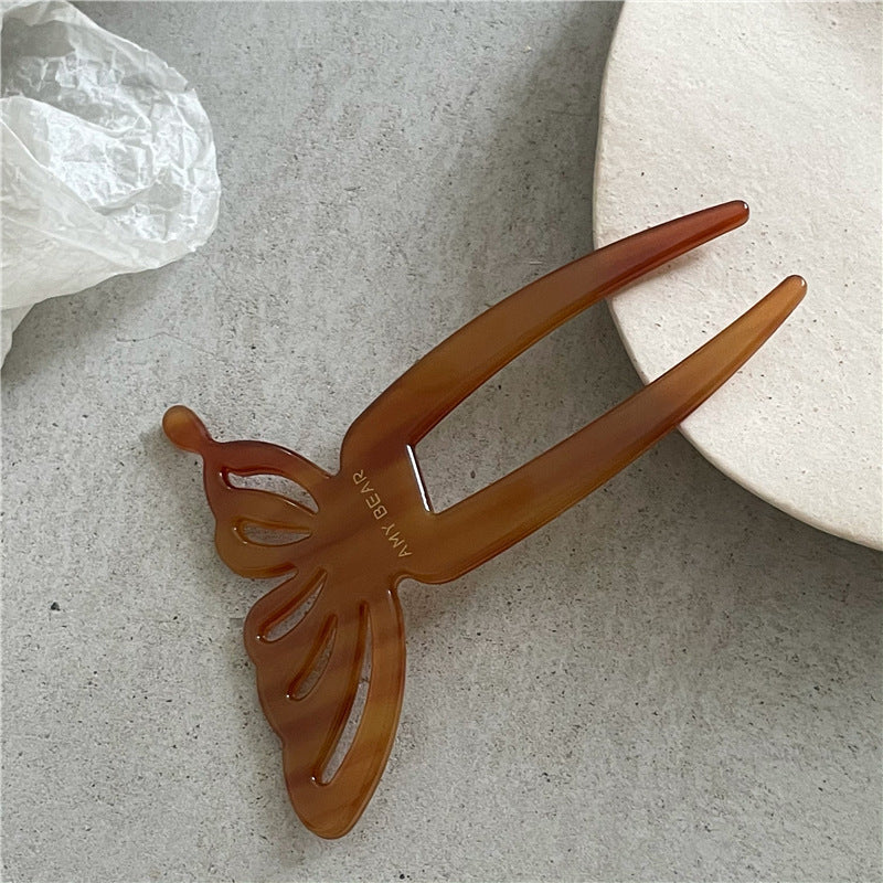 Elegant Butterfly Acetate U-Shaped Hairpin - Retro Versatile Women's Hair Accessory