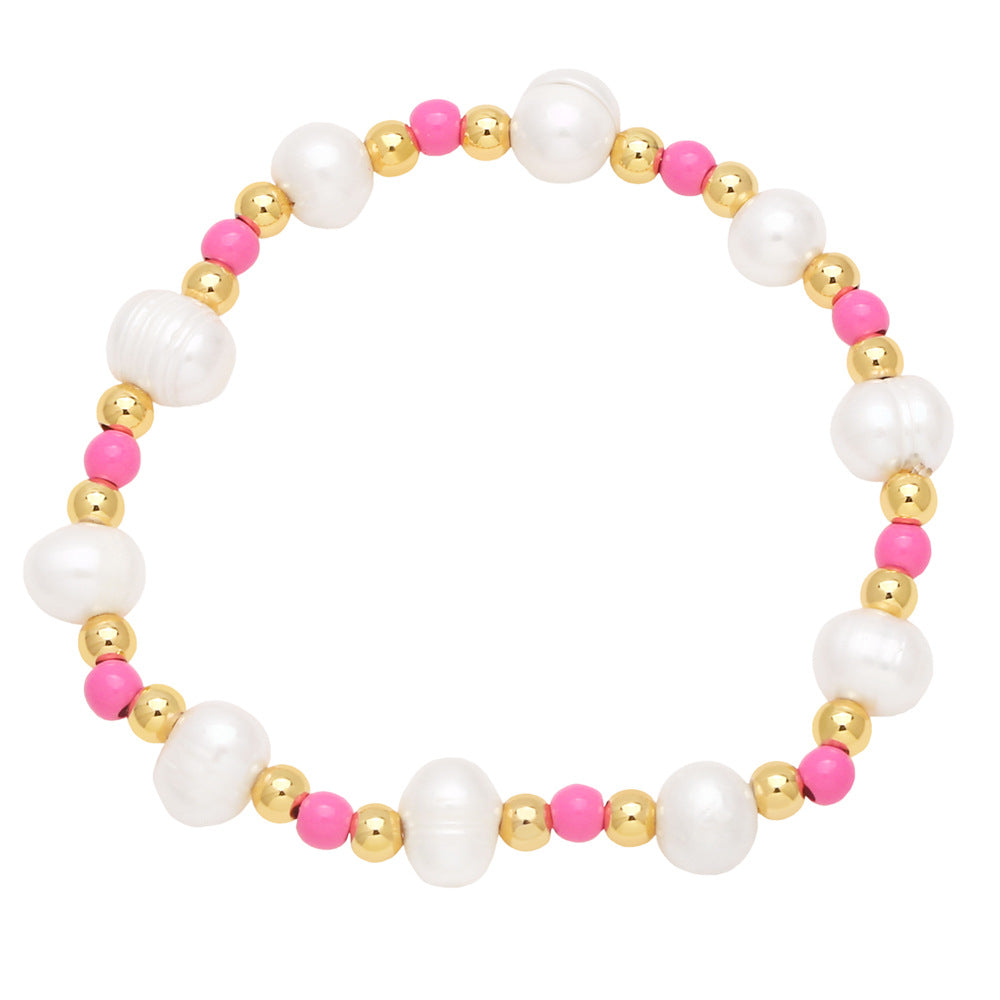 18k Gold Plated Baroque Pearl and Colorful Beaded Women's Bracelet