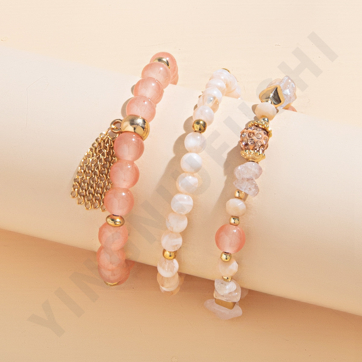 Simple Classic Round Crystal Beaded Alloy Resin Bracelet Set